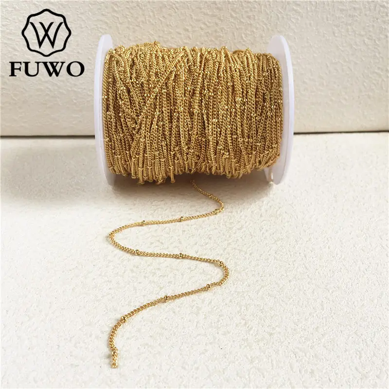 Gold Plated FUWO 10 метров латунные бусины цепи с 24k золото окунутое высокое качество анти-тарнированная цепь для изготовления ювелирных изделий 1,5-2,5 мм NC008 - Цвет: Gold Plated