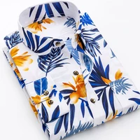 new fashion mens printed floral long sleeve shirt soft thin spring summer standard fit holiday casual shirt
