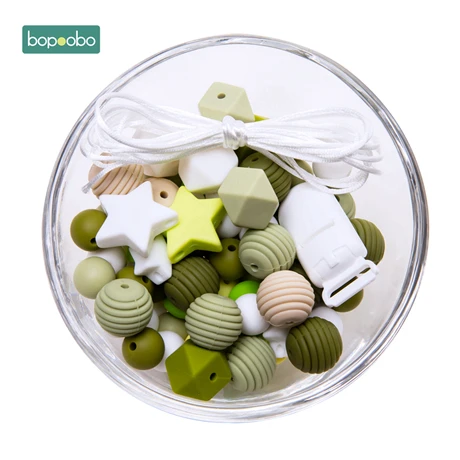 Green set Bopoobo DIY набор силиконовых бусин пищевой бусины в форме животных для лекарственная соска цепочка Кулон Ожерелье ремесла аксессуар детский Прорезыватель - Цвет: Green set
