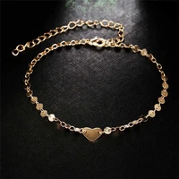 bracelet anklet foot heart ankle beads chain gold color beach jewelry barefoot
