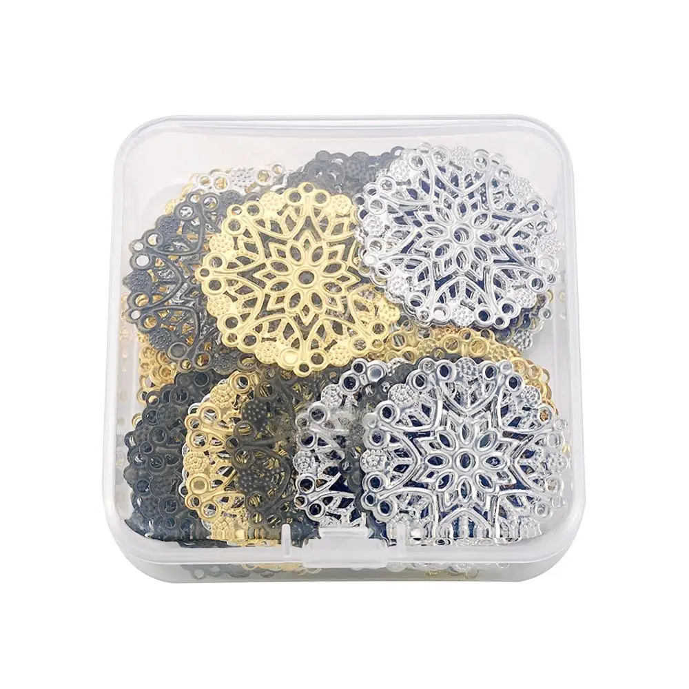 60pc Iron Filigree Joiners Links Flower Wraps Connectors Mixed Color Round Charms Pendant Base for DIY Jewelry Earrings Making | Украшения
