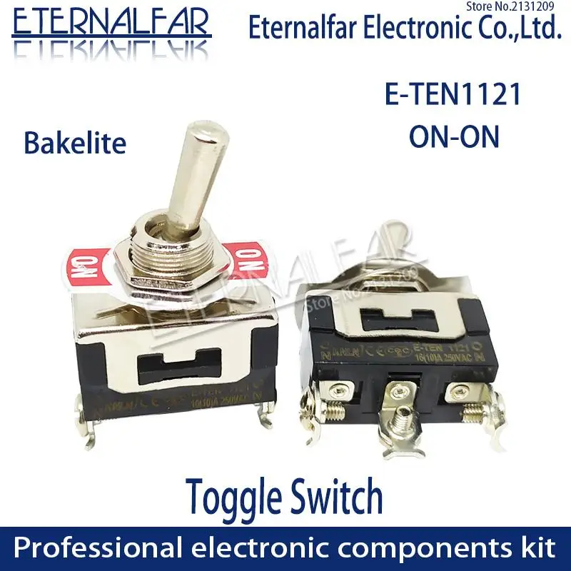 

Bakelite E-TEN1121 High end Quality Silver Contact SPDT 12MM 15A 250V AC ON-ON 3Pin Reset Rocker Toggle Slide Switch Waterproof