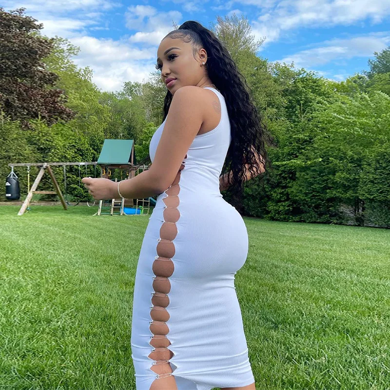 Женское длинное эластичное платье без рукавов Элегантное повседневное