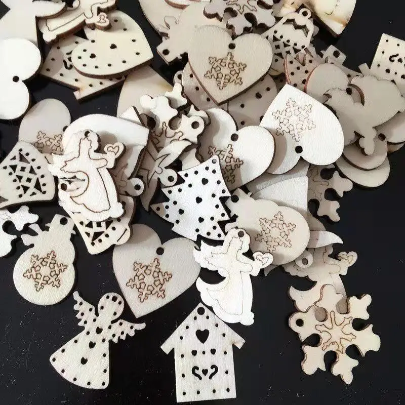 50pcs 06 50 шт., деревянные рождественские украшения, елочные украшения, Санта-Клаус, снеговик, олень, рождественские вечерние украшения для дома, подарок на год - Цвет: 50pcs 06