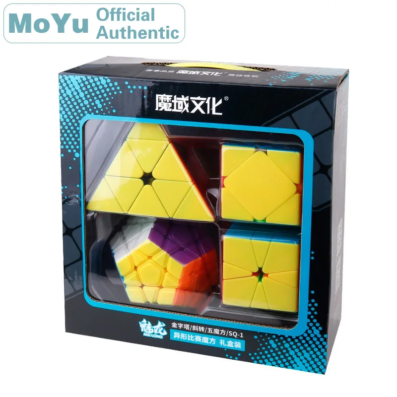 MoYu MeiLong подарочная упаковка 4 шт волшебный куб набор упаковки Pyraminxeds Megaminxeds перекошенный SQ-1 Лот объемная скоростная головоломка игрушки для детей
