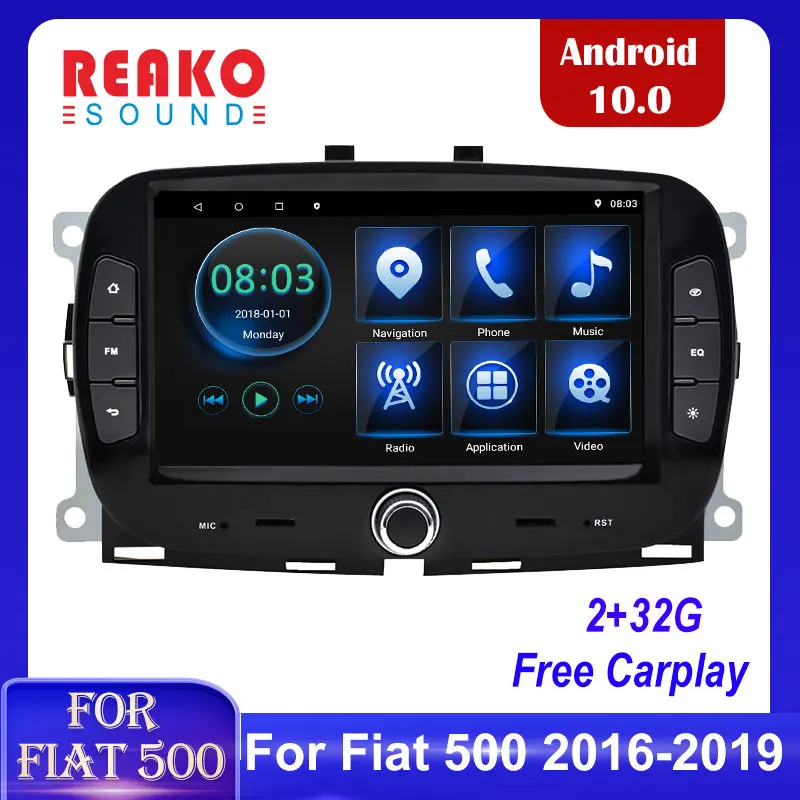 

Автомобильный радиоприемник 2 Din реакosound 7 дюймов Android RDS мультимедийный GPS-навигатор плеер для Fiat 500 2016 2017 2018 2019 стерео видео
