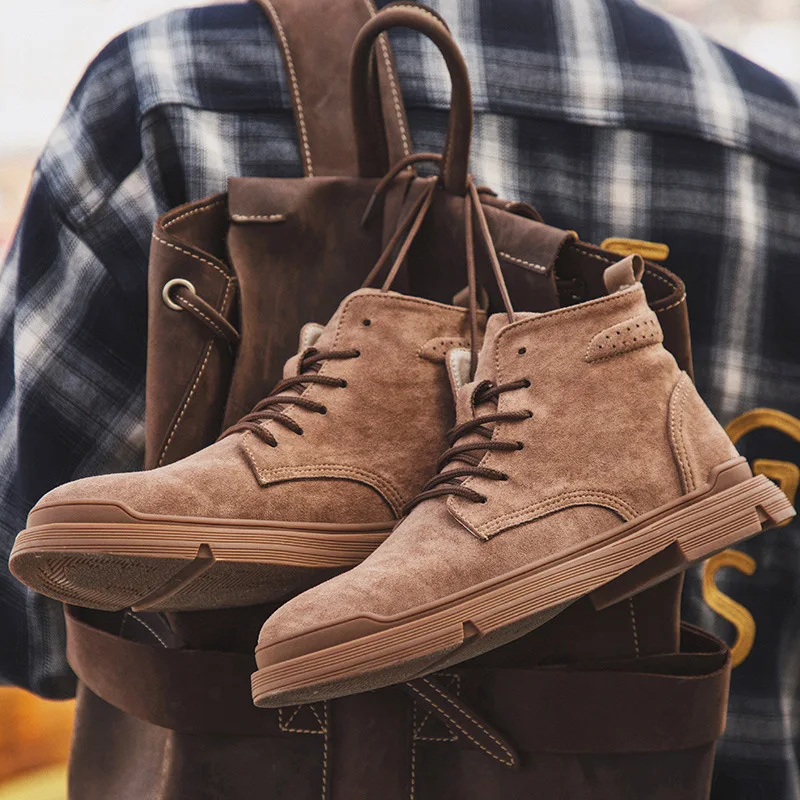 

Mens Boots 2020 Autumn Winter Outdoor Army Boots High Top Short Boots Street Trend Fashion British Style Retro Tooling Boots Men