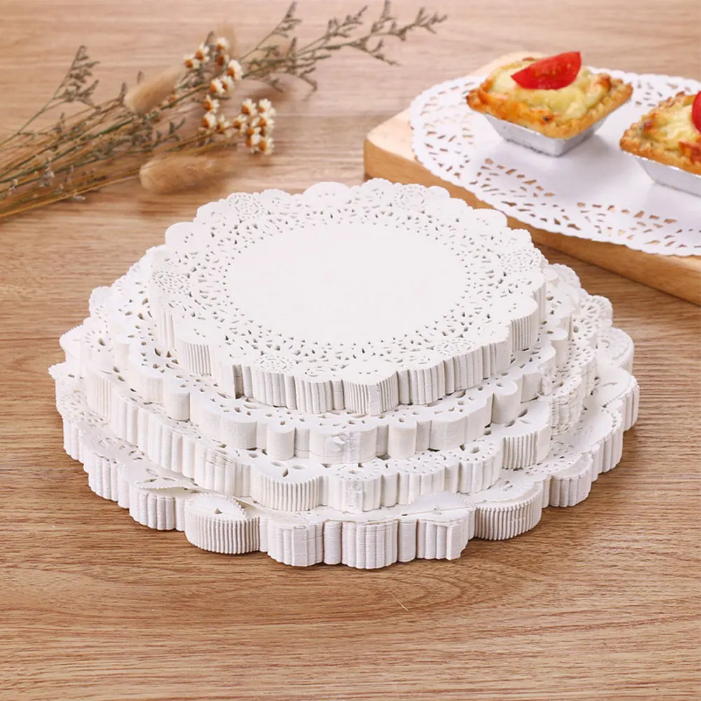 

4/5.5/8.5inch Assorted Sizes Round Paper Lace Table Doilies White Decorative Tableware Placemats Cake Baking Paper Mats 100pcs