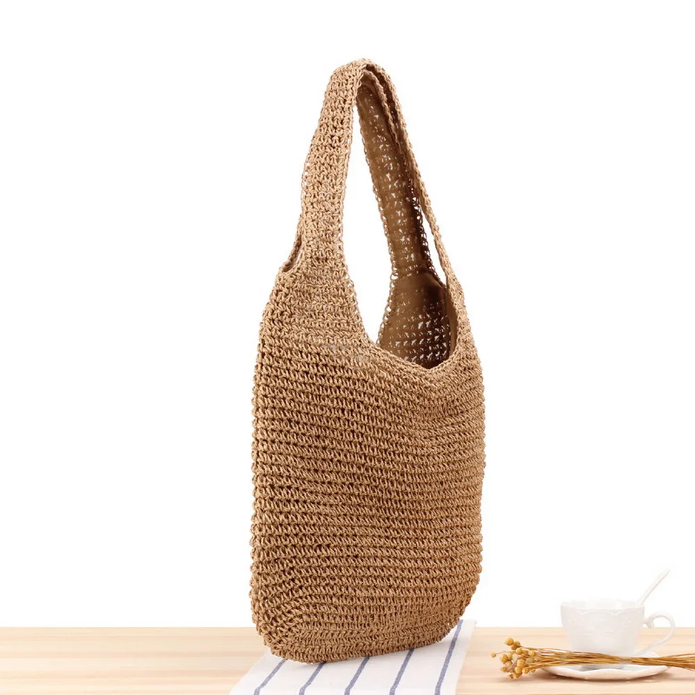 Stylish Popular Straw Beach Girl Outdoor Beach Travel Shoulder Bag Woman Handmade Rattan Tote Handbag