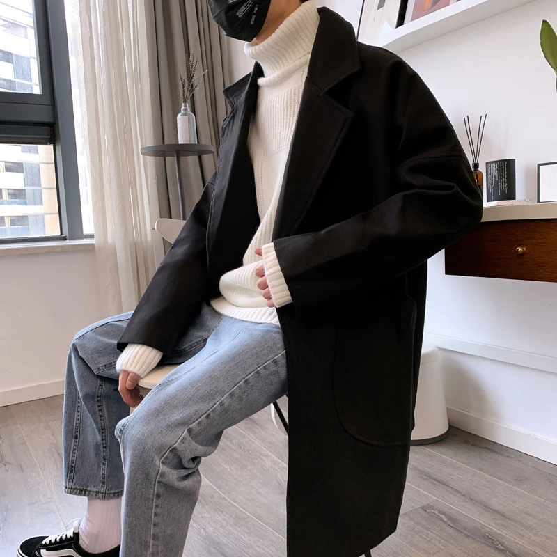 2019 Для Мужчин's кашемировое пальто длинный шерстяной Смеси ветровка для отдыха