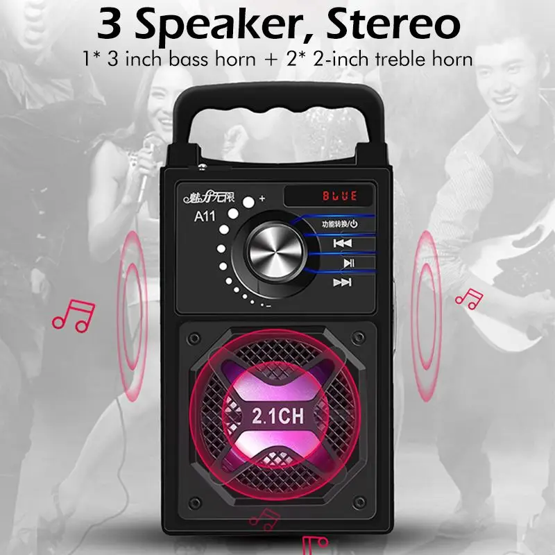 Karaoke Wireless Speaker 3D Surround Sound Multi-function bluetooth System Subwoofer Microphones Phone Holder 2500mAh | Электроника