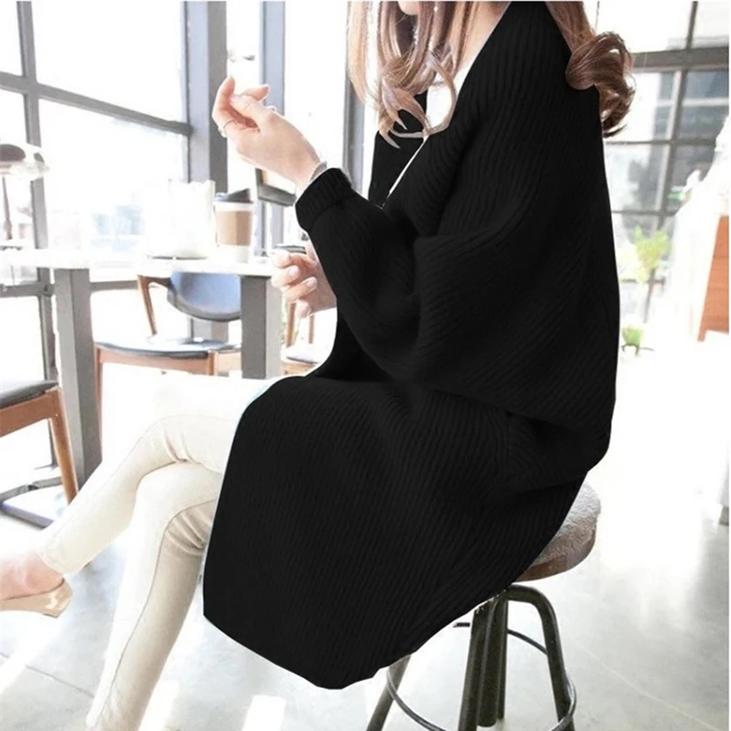 

2021 Long Cardigan women Sweater Autumn Winter Bat sleeve Knitted Sweater new Jacket Loose Ladies Sweaters Cardigans