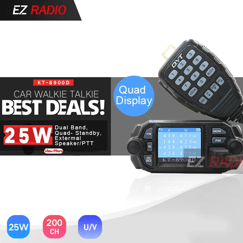 

QYT Φ 25W Quad Band Mobile Car Radio 4 Band 136-174MHz/400-480MHz UPGRADE KT8900 Car Walkie Talkie 10 KM Φ