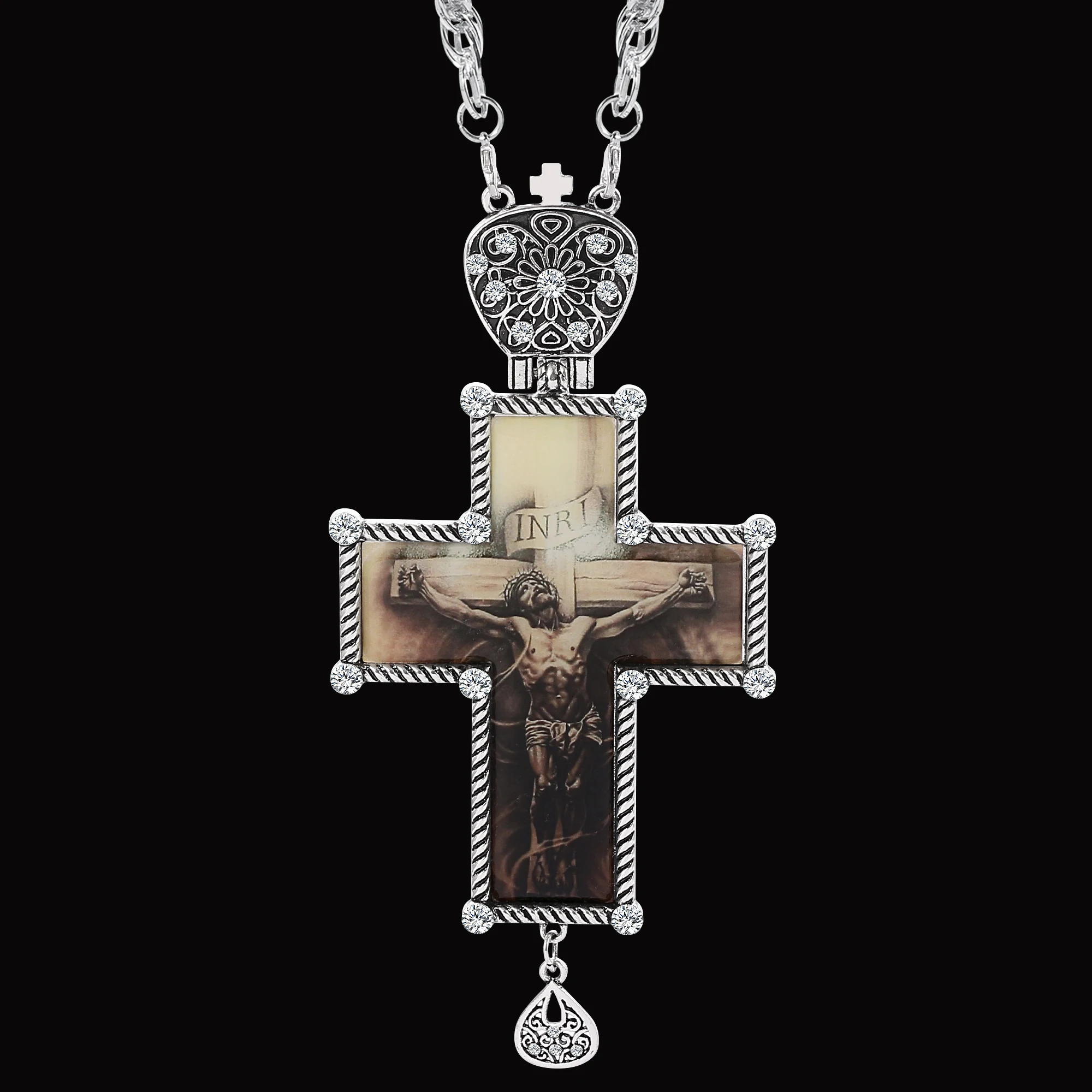 

Винтажное серебряное ожерелье с нагрудным крестом, религиозные украшения, ожерелья с изображением Иисуса, мужские и женские ожерелья, моли...