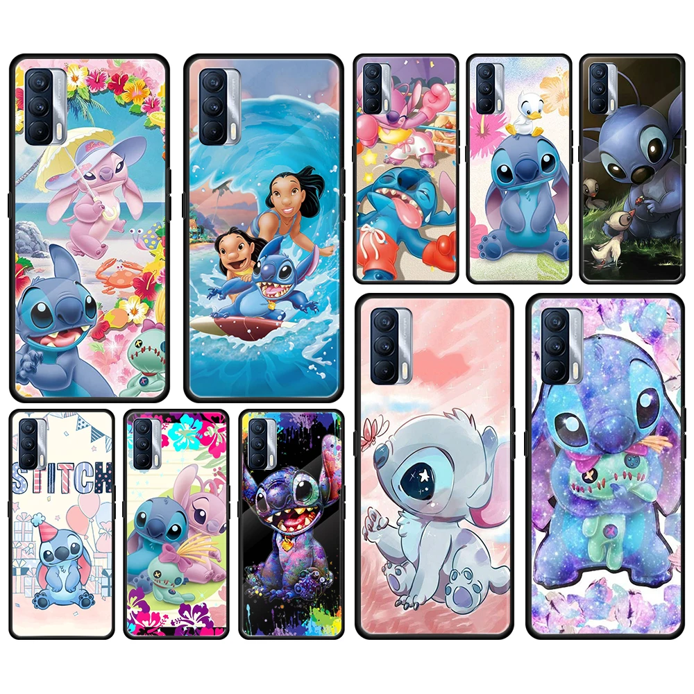

Lilo Stitch Cartoon Tempered Glass Cover For Realme 7 7i XT C3 6 5 Pro for OPPO A9 2020 A52 Find X2 Lite Phone Case