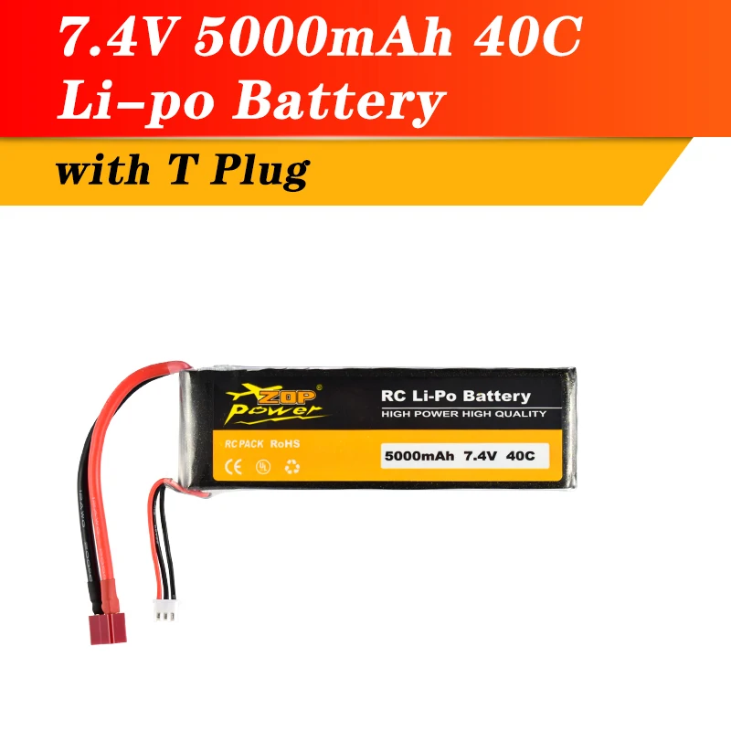 Новое поступление ZOP Power 7 4 в 5000 мАч 40C 2S Lipo Battery T Plug для RC гоночного автомобиля