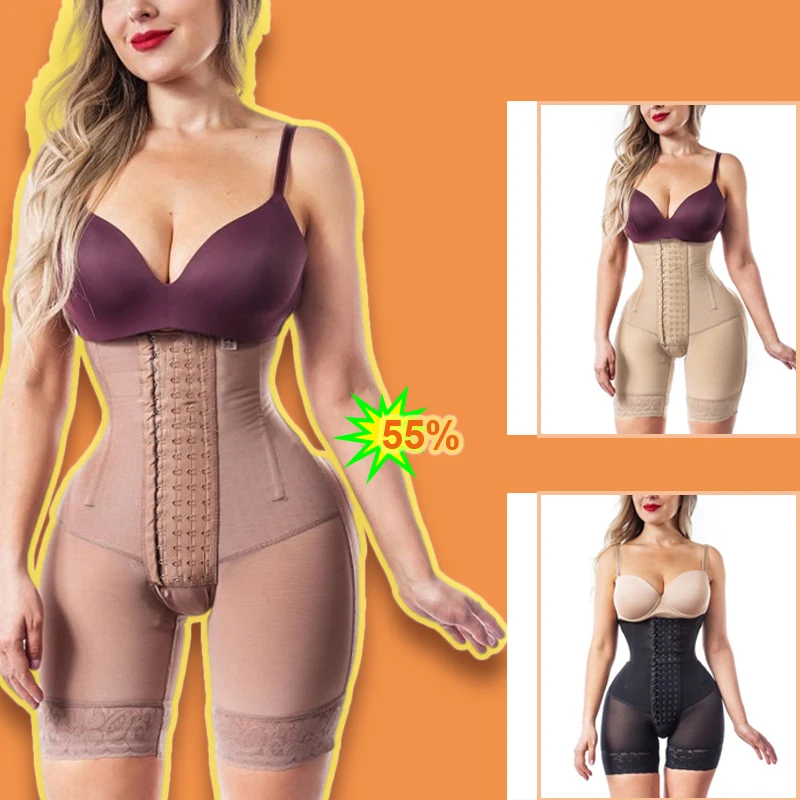 

Woman Open Bust Tummy Control Shapewear Postpartum Body Shaper Post Liposuction Bodysuit Hook Eye High Waist Fajas Colombianas