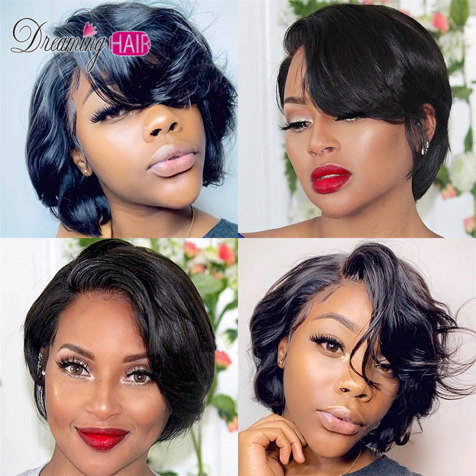 613 Pixie Cut кружевные передние короткие парики из человеческих волос с детскими волосами бразильские волосы парик швейцарские кружева отбеленные узлы парики для черных женщин
