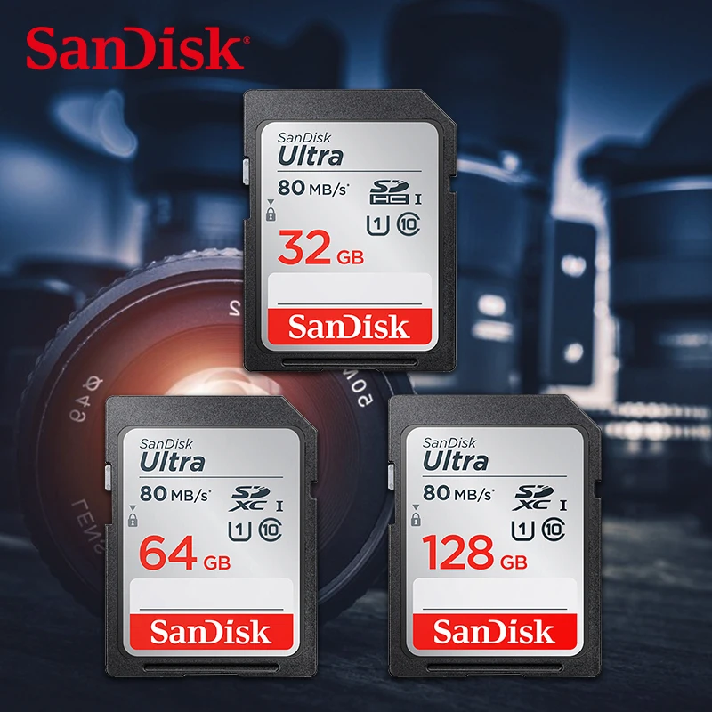 

SanDisk Ultra Memory Card SDHC/SDXC SD Card Class10 16GB 32GB 64GB 128GB Cards C10 UHS-I 80MB/s Flash Card for Full HD Camera