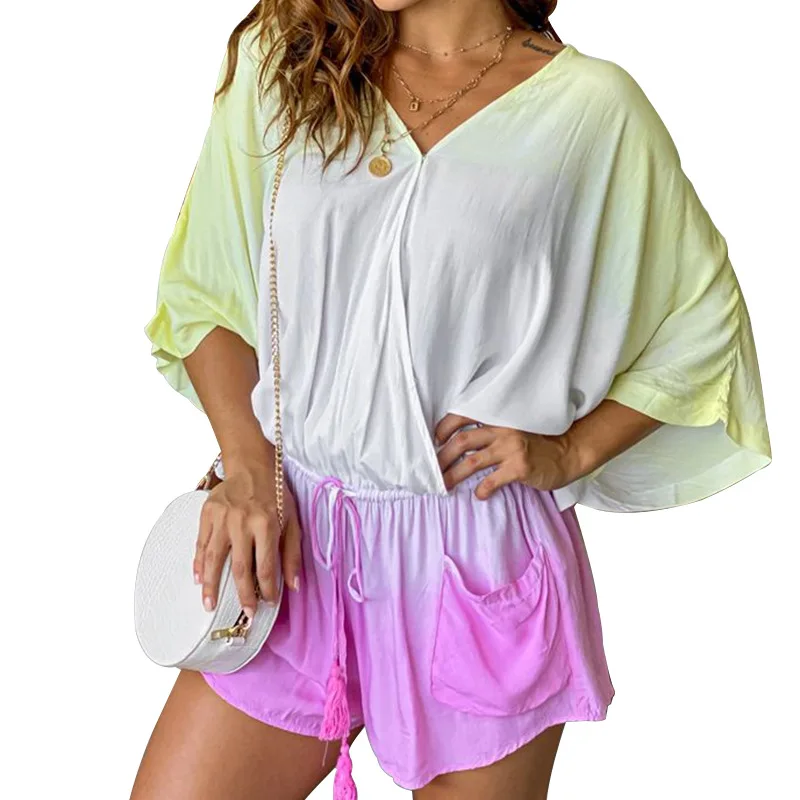 

Romper Jumpsuit Women Bodysuit Bodycon Jumpsuit Playsuit Women Fashion New Women's Tie-dye Gradient Casual Loose Color Matching