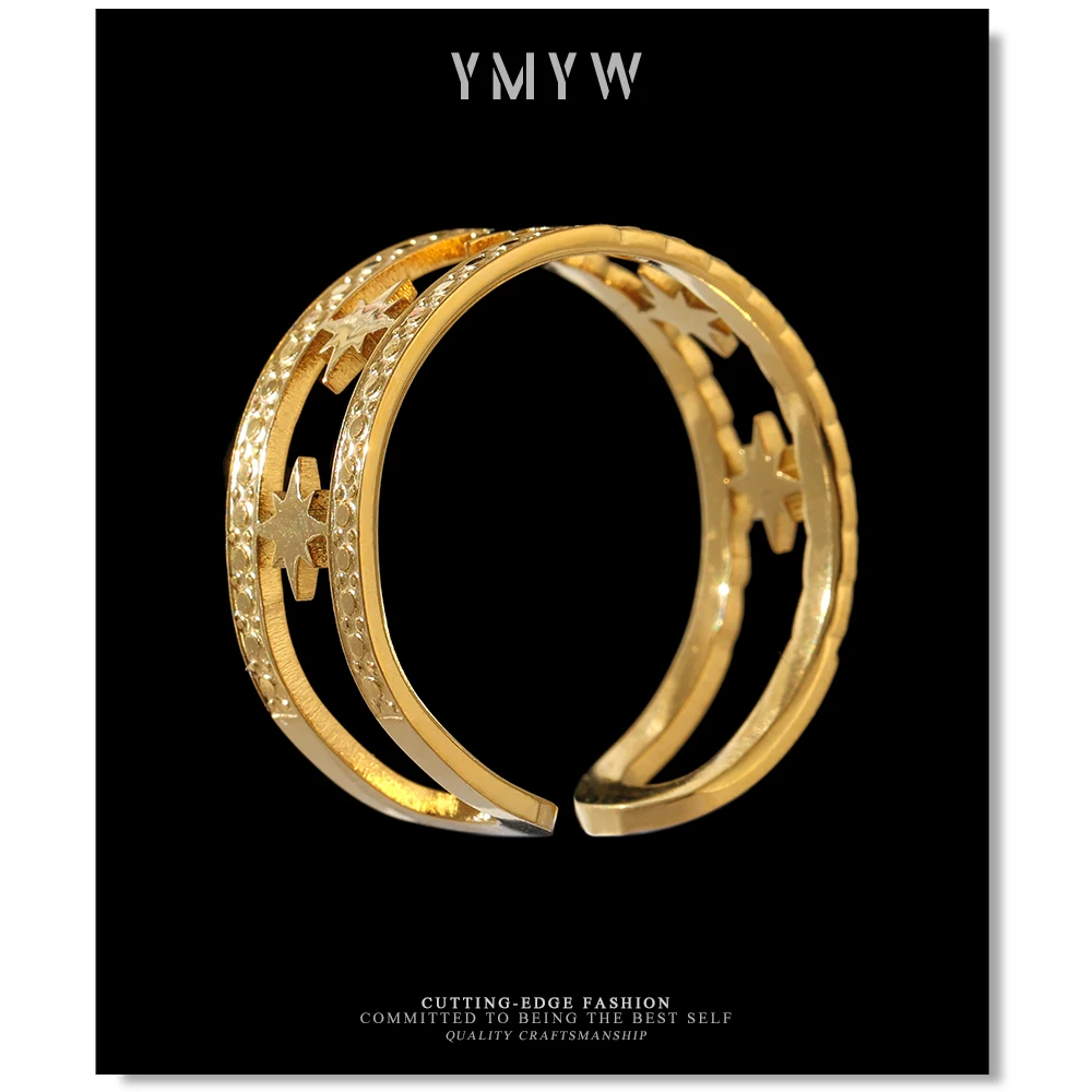 

YMYW Statement North Star Ring Stainless Steel Gold Jewelry Waterproof Metal 18 K Bagues Pour Femme Anniversary Gift Accessories