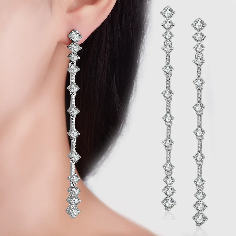 

Squares Shape Bridal Long Earrings Diamante Rhinestone Crystal Dangle Earrings For Women Wedding Accessories Dangle Earrings