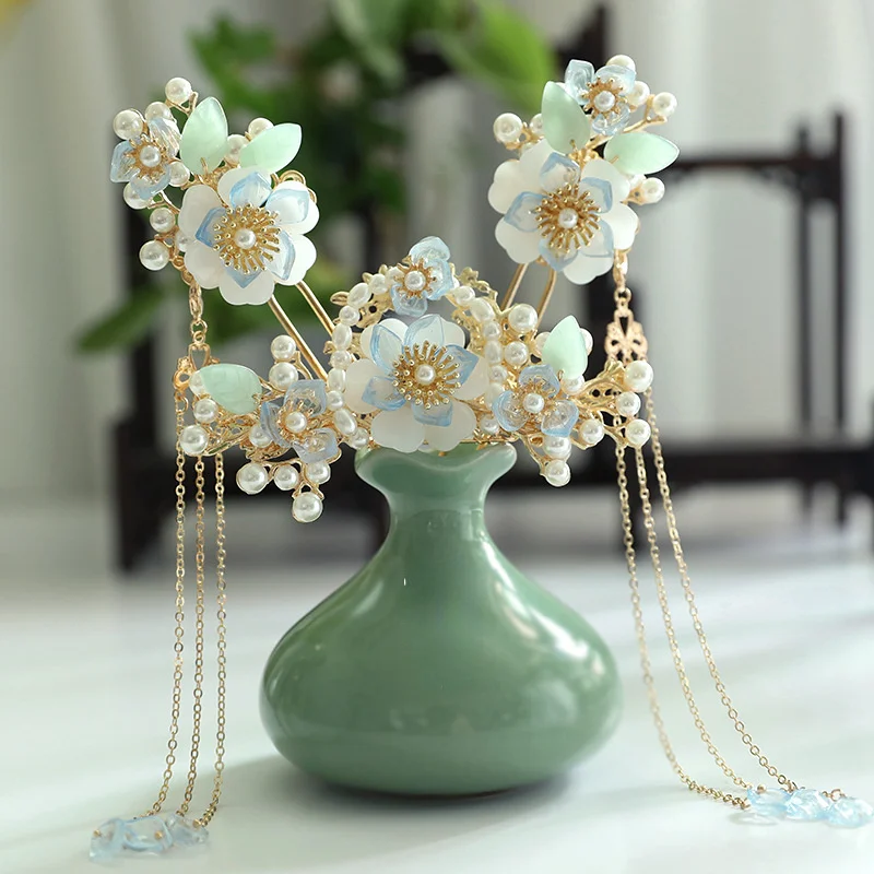 

Light Antique Tassel Hairpin stick set women Crown Full Set Girls Wedding Hair Accessories