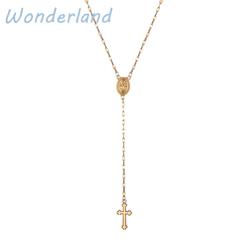 Сверкающее ожерелье с подвеской в виде креста длинное женское монетами подвески