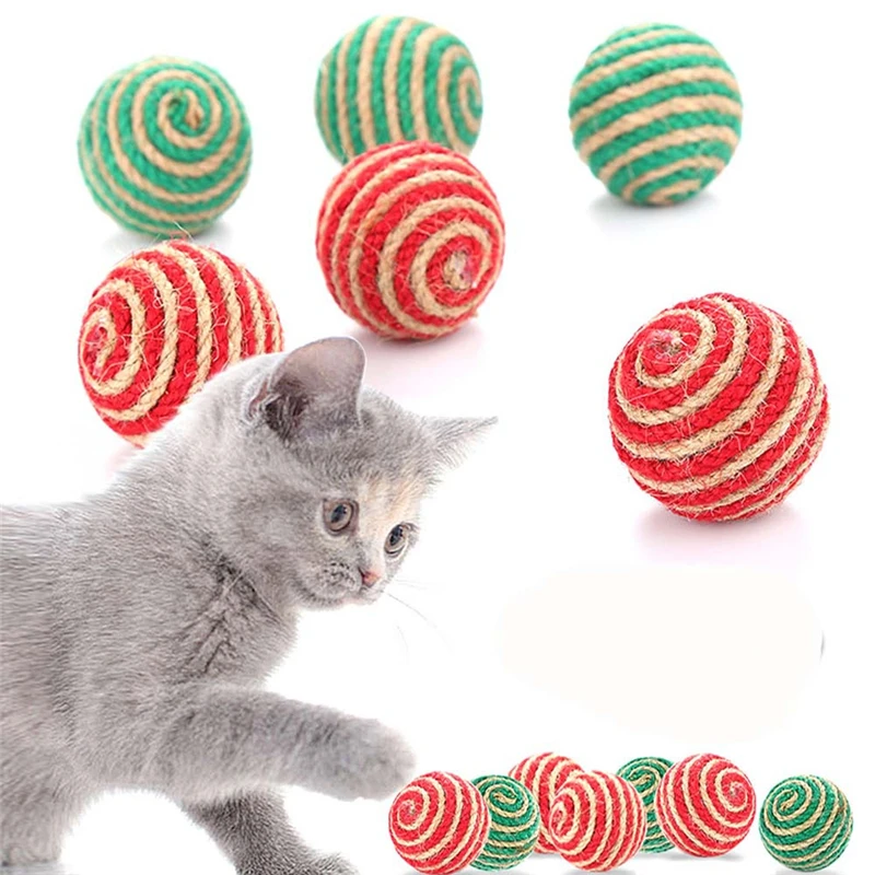 

100 шт. кошка играть жевательная игрушка сизаля соломы для собак и котов веревки плетеные шарики шарик-тизер кошки продукты для домашних живо...
