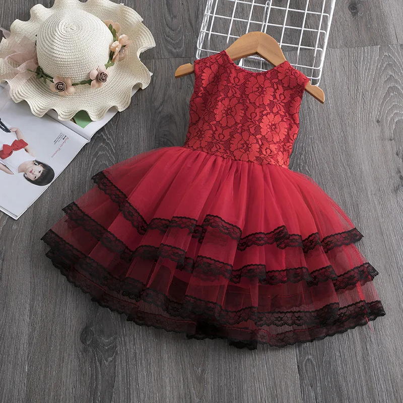 AX1349 Red Платье на день рождения для девочек; Новинка г.; летнее стильное детское многослойное платье без рукавов; детское платье принцессы с цветочным рисунком; Одежда для девочек - Цвет: AX1349 Red