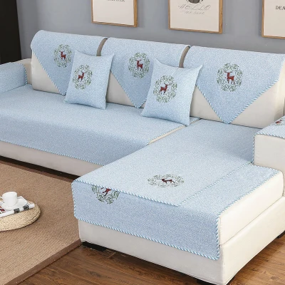 

Four seasons universal sofa cushion, cotton linen non-slip fashion back towel, thick linen embroidered sofa cushion