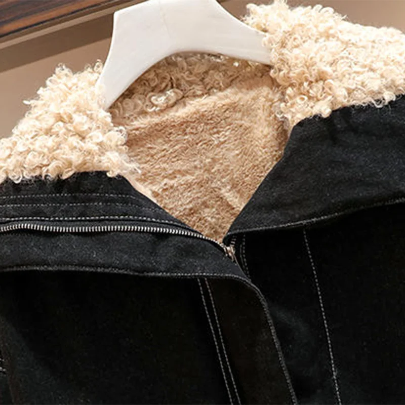 Женское теплое мягкое меховое пальто джинсовая черная куртка плюшевое