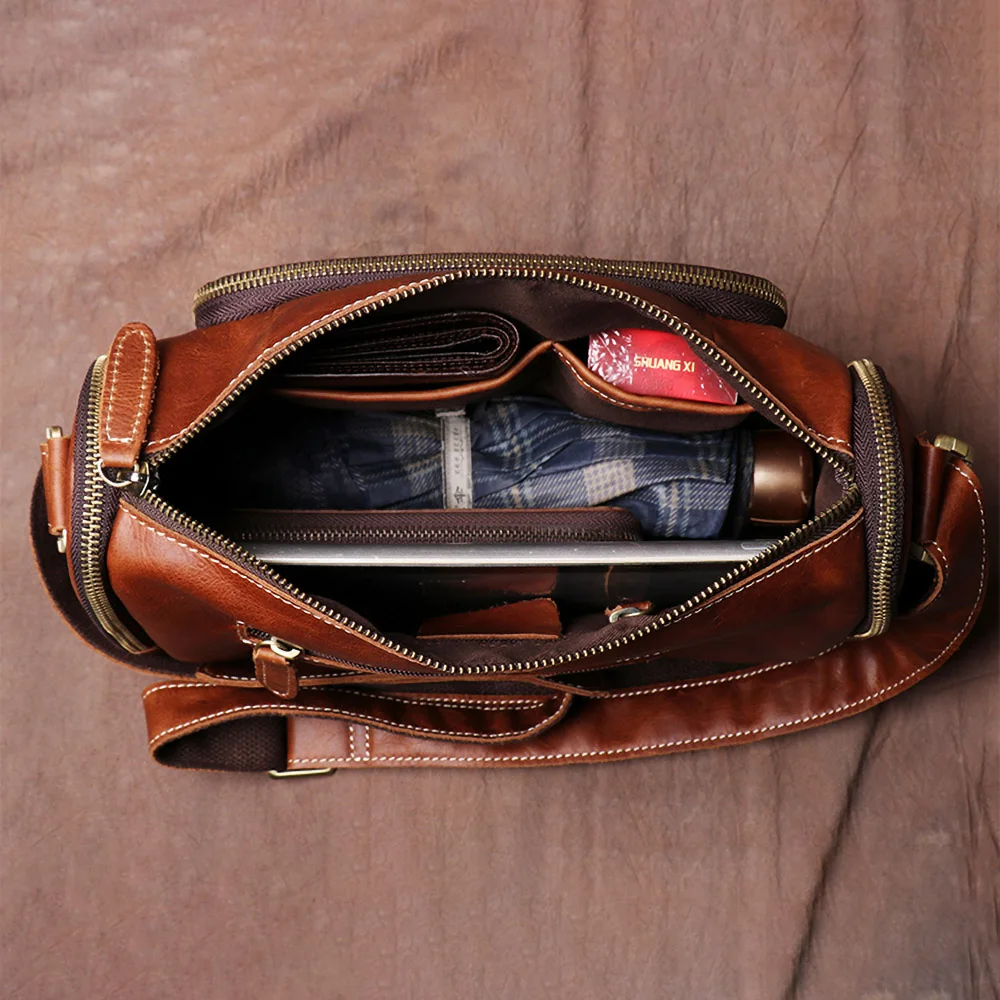 

ZRCX Vintage Crossbody Bag Genuine Leather Men's Shoulder Fashion Casual Classic Messenger Man Bags For 9.7Inch IPAD
