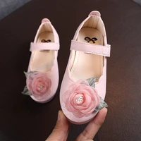 beige pink flowers princess shoes for wedding party soft soles leather shoes for little girl dance single shoes kids 1 2 3 4 7t