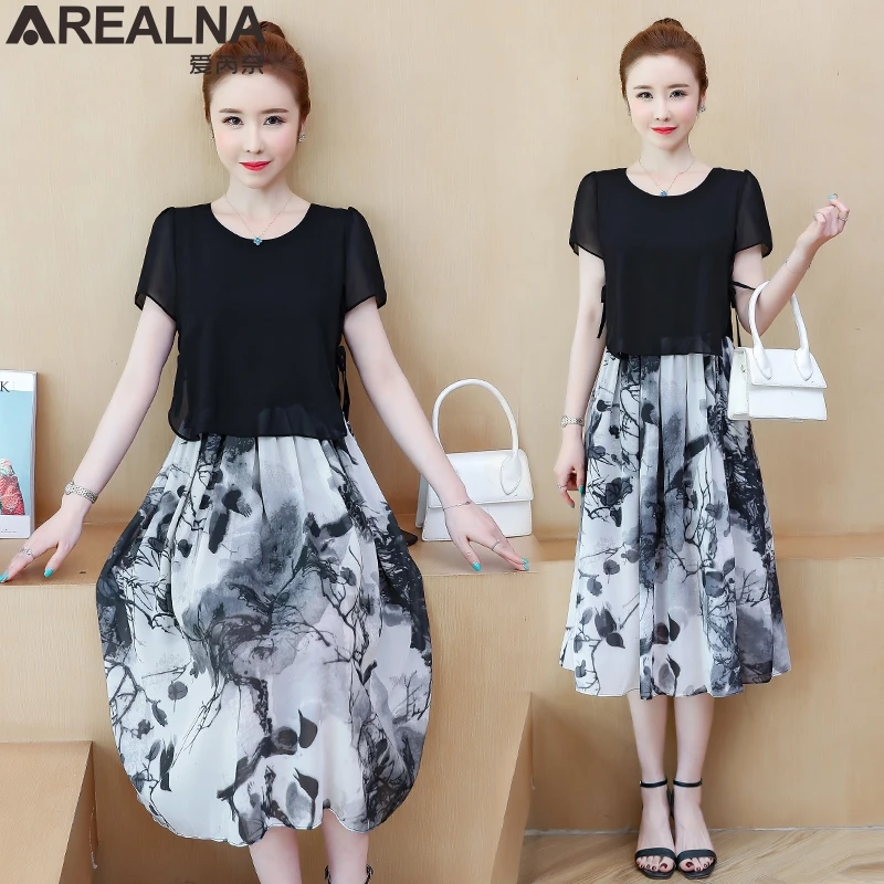 

Summer Vintage Fake Two Piece Midi dresses for women 2022 short Sleeve floral Chiffon Dress Elegant Women bandage Party Vestidos