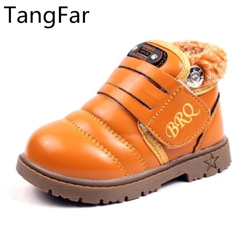 Winter Children Snow Boots Leather Waterproof Non-slip Girl Boy Ankle Botas Thick Plush Kids Cotton-padded Shoes | Детская одежда и