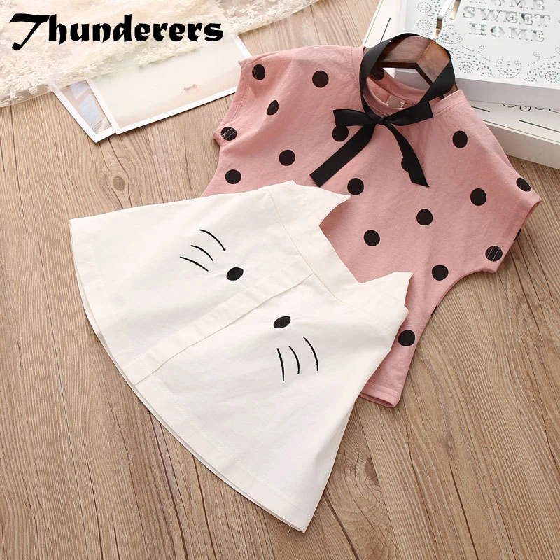 

Thunderers Summer Kids Clothing Set For Girls Dots Shirt With Short Skirt Children 2pcs Outfits Casual Toddler Baby Clothes Suit