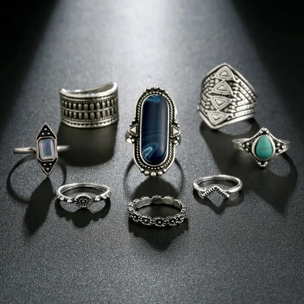 Meyfflin Винтаж Тарельчатая комплект для Для женщин модные Anel Aneis Bague камень серебро Миди палец кольца Бохо ювелирные изделия 10 шт./компл