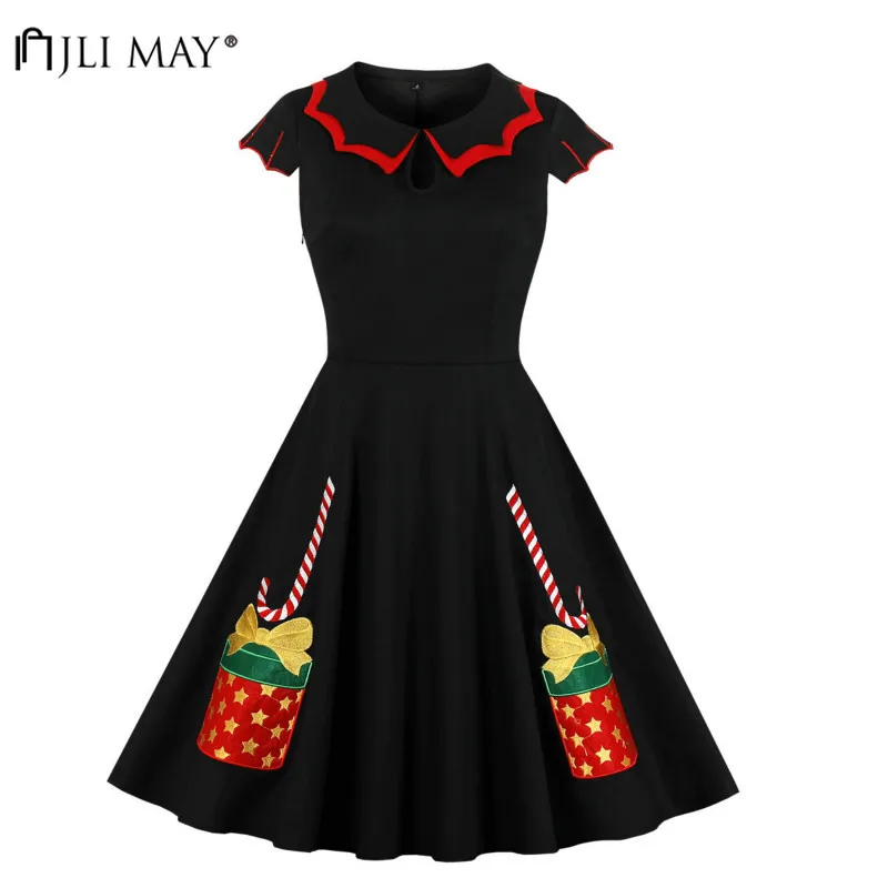 JLI мая двухслойное платье с принтом для рождественской вечеринки черные платья