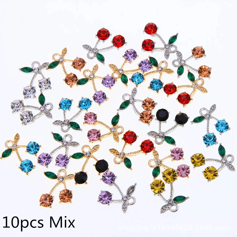 

Mixed Cherry Dangle Charms Loops Glitter Nail Art Charm 3D Gold Alloy Micro Zircon Letter Nail Art Decoration Luxury Rhinestone