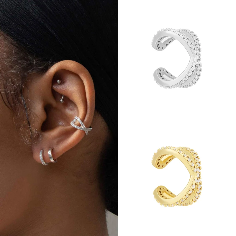 

ISUEVA Boho Style Gold Filled Without Piercing Ear Cubic Zircon Cuff Earrings For Women 1 Pcs Clip On Ear CZ Jewelry