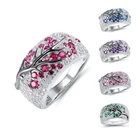 Классические кольца в виде цветка сливы, Женские Модные Изящные Ювелирные изделия с кристаллами, разноцветные циркониевые кольца, кольца с цветком сливы