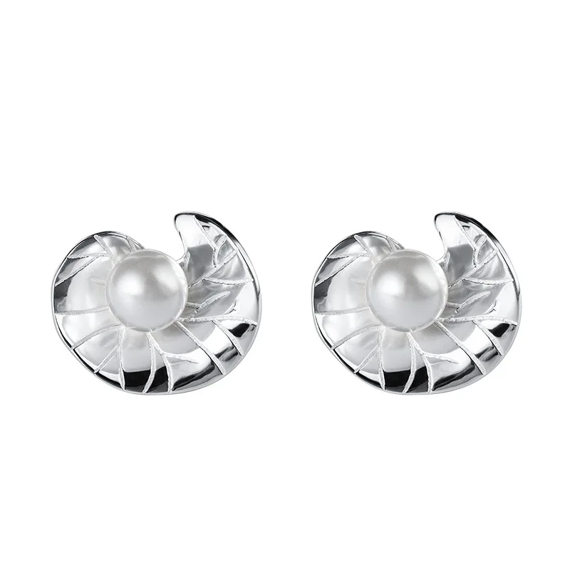 

Pure silver lotus leaf Pearl Stud Earrings women 2020 new fashion classic Freshwater natural pearl Earrings Jewelry Gift