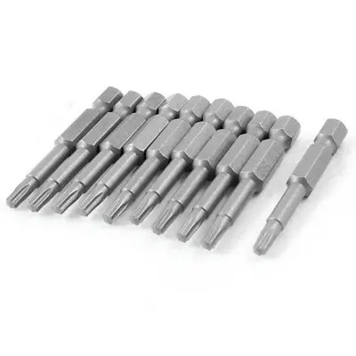 

10 Pcs Magnetic 4mm Tip T15 6mm Hexagon Shank Metal Torx Screwdriver Bits 50mm Length