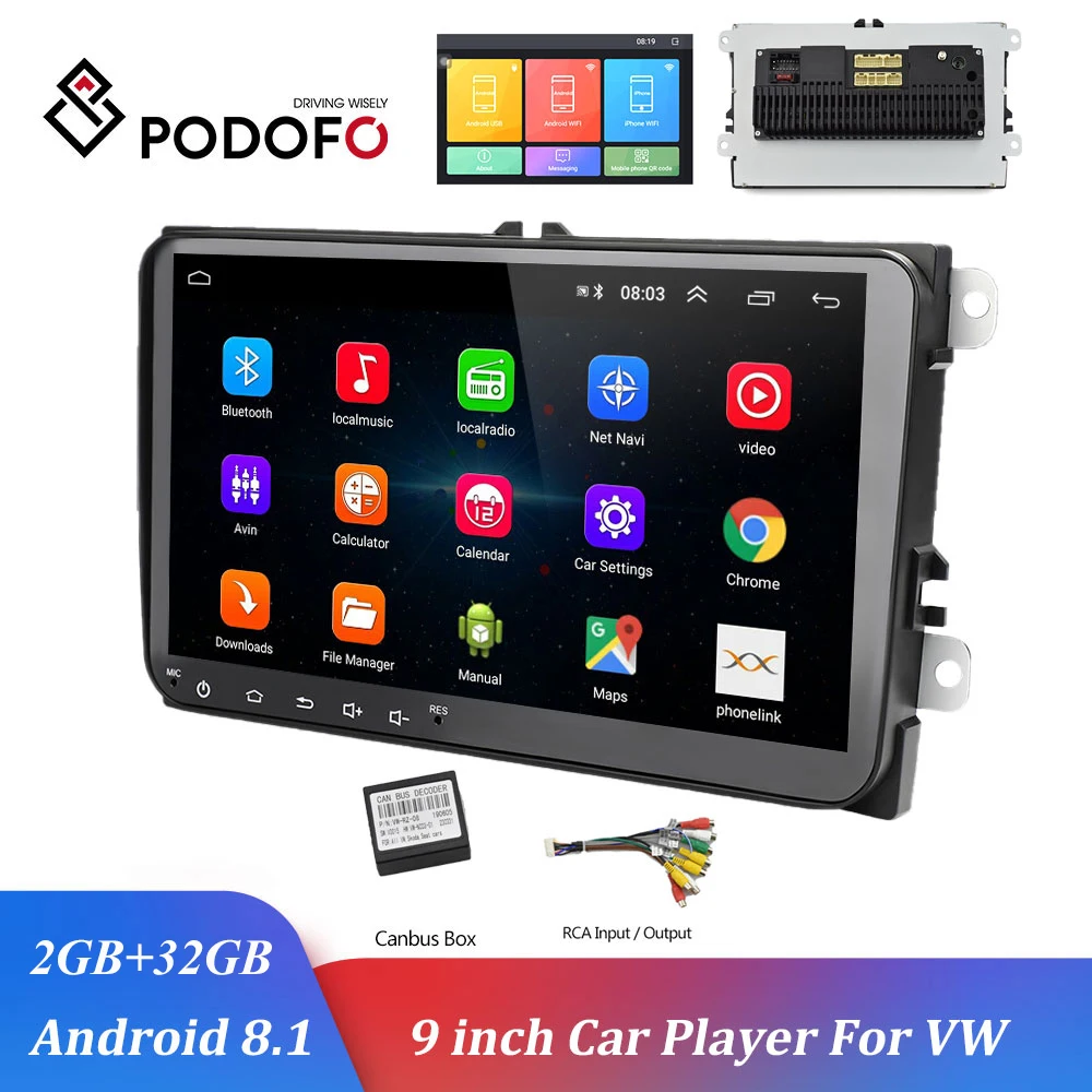 

Podofo 9 inch Car Multimedia Player Android 8.1 GPS Navigation Car Radio 2Din Auto Radio WIFI Buletooth For VW/ Passat/POLO/GOLF