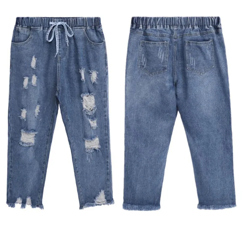 Джинсы с высокой талией женские рваные джинсы бойфренда размера плюс 6XL 7XL 8XL
