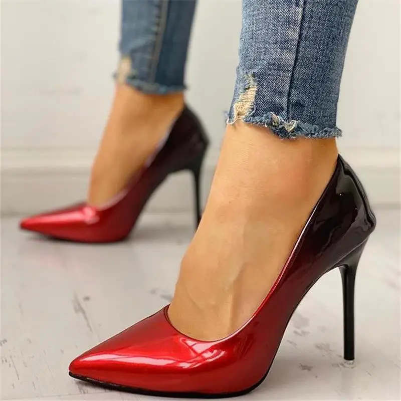 Босоножки на тонком каблуке Новинка Пикантные женские туфли смешанных цветов с