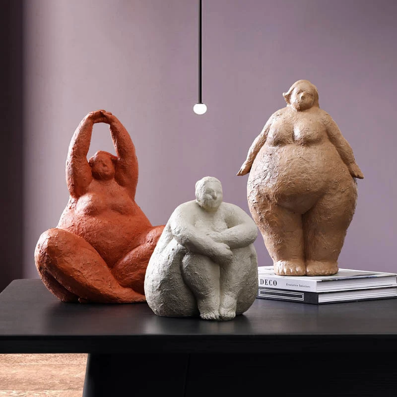 

Nordic Abstract Fat Lady Figurines Resin Sculpture Home Decoration Ornament Miniature Model Figure Desktop Decor Artware Gifts