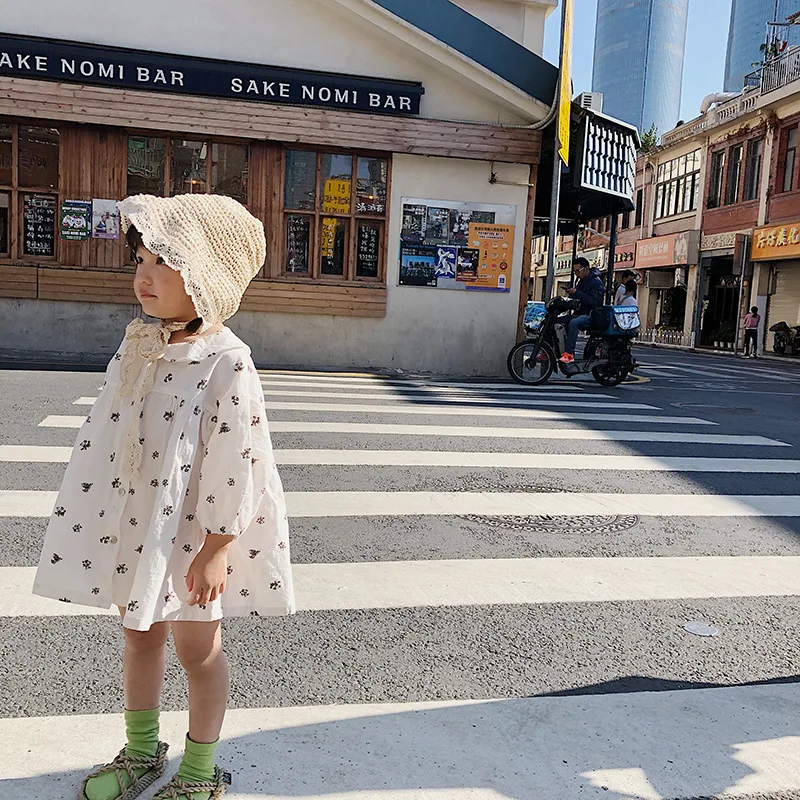 Spring new style cotton flroal balloon sleeve loose dress girls casual doll collar cute dresses | Детская одежда и обувь