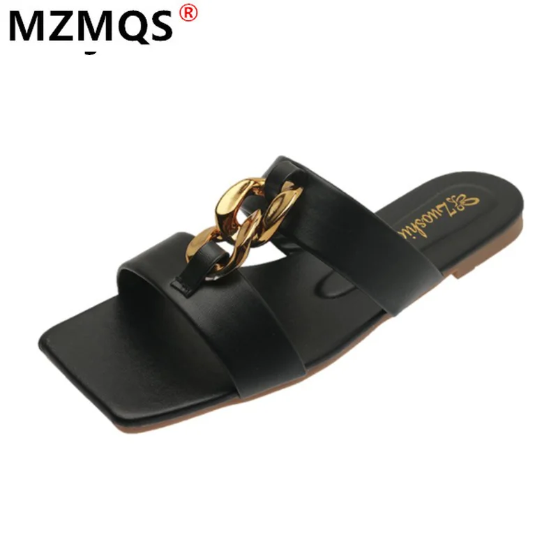 

2021 Summer Women's Sandals Fashion Sexy Square Head Beach Open Toe Slippers Shoes for Woman Light Leather Sandals Zapatos Mujer